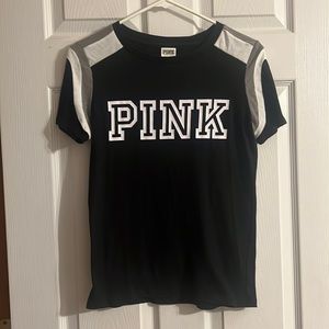 pink Victoria’s Secret black T-shirt